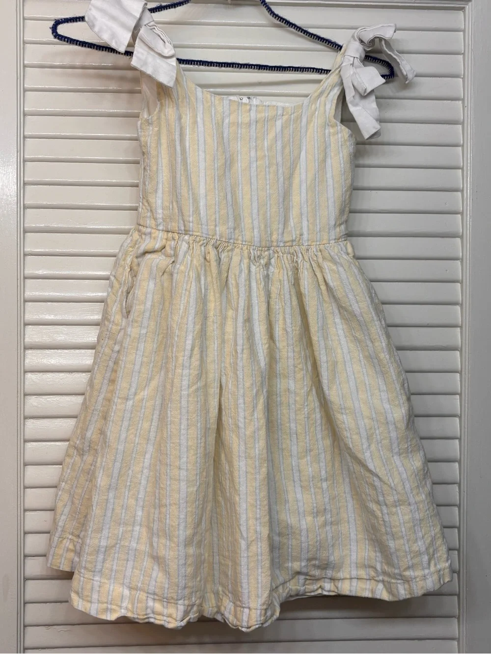 Hope & Henry Linen Bow Shoulder Dress, Sunlit Stripe, Size 4